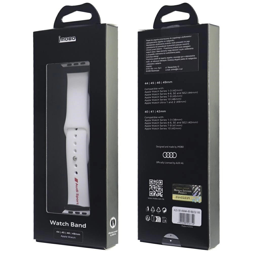 Audi Sport Red Logo Silicone Watch Strap til Apple Watch 44 / 45 / 46 / 49 mm - hvid