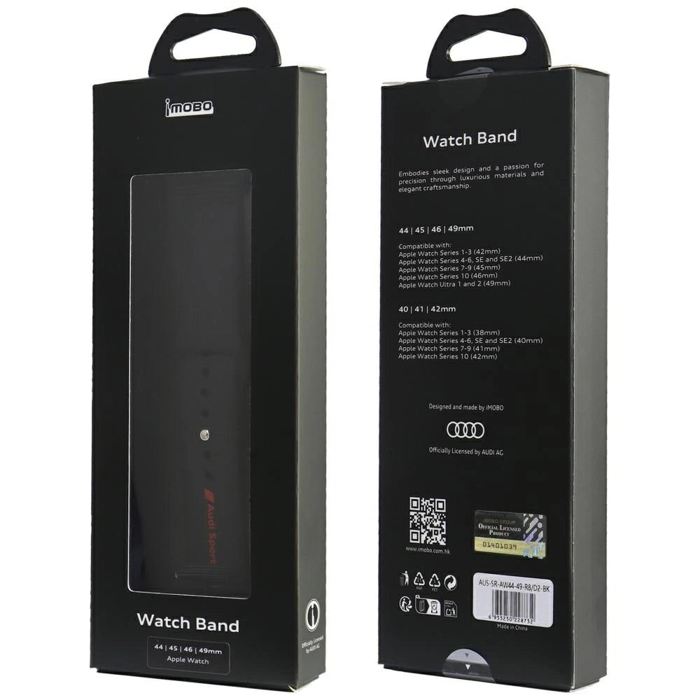 Audi Sport Red Logo Silicone Watch Strap til Apple Watch 44 / 45 / 46 / 49 mm - sort