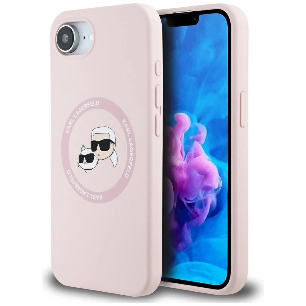 Karl Lagerfeld Silicone Karl&Choupette Heads MagSafe iPhone 16e Case - Pink