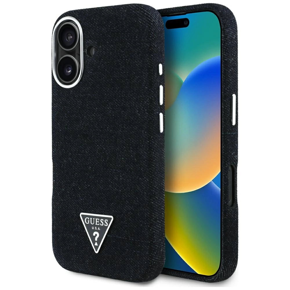 Guess Denim Triangle Logo MagSafe case for iPhone 16 - black