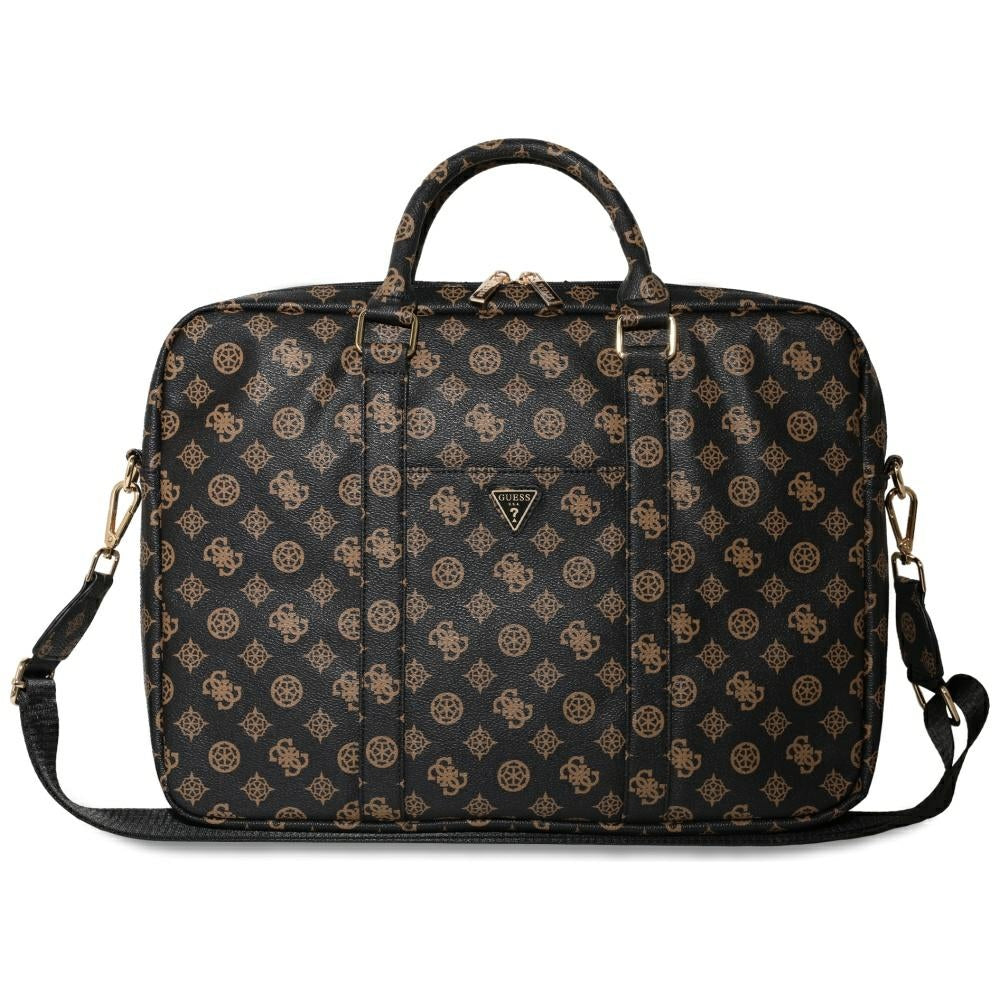 Guess 4G Peony Front Pocket Zipper Triangle Logo Laptop Bag 16" - Black