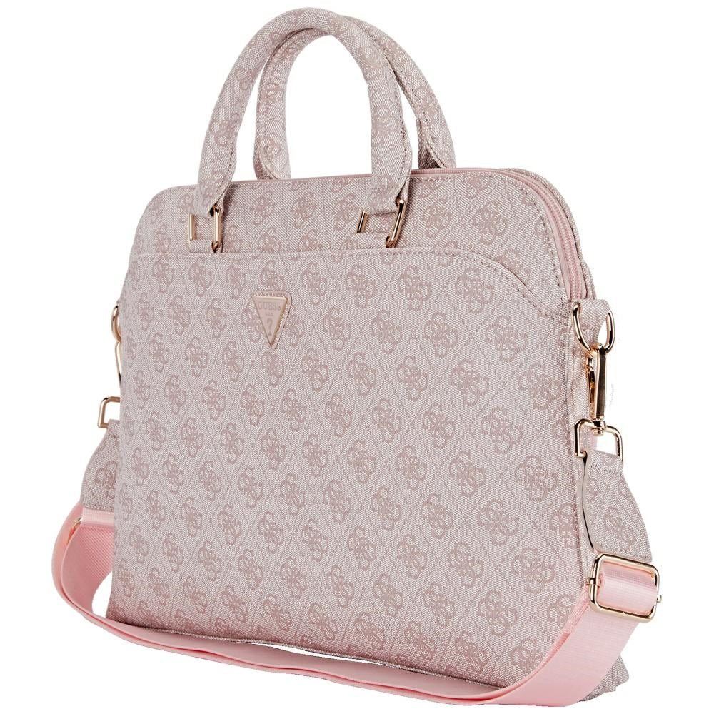 Guess 4G Zipper Pocket Triangle Logo 15" Laptop Bag - Pink