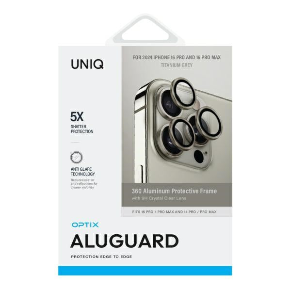 Uniq Optix Aluminium Camera Lens Protector iPhone 16 Pro / 16 Pro Max med applikator - titanium