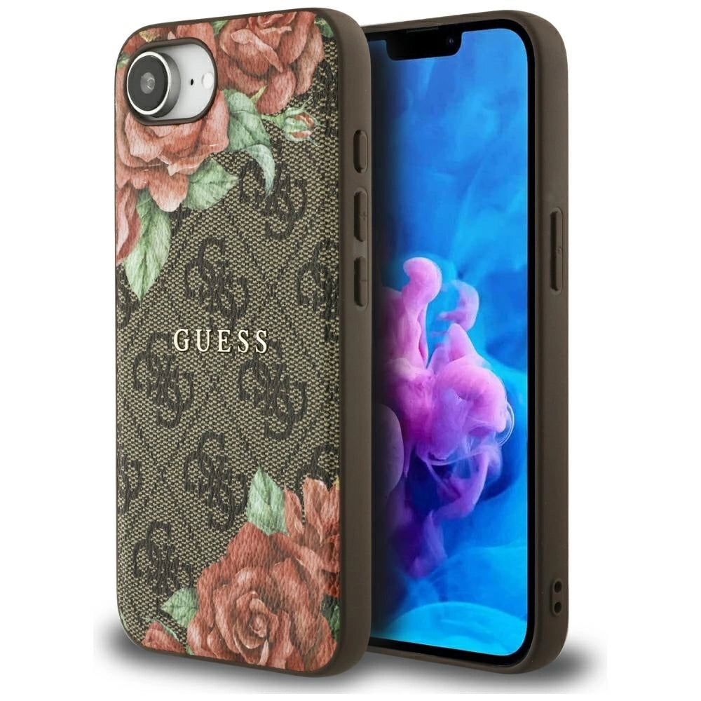 Guess 4G Flowers Print MagSafe-hylster til iPhone 16e - brun