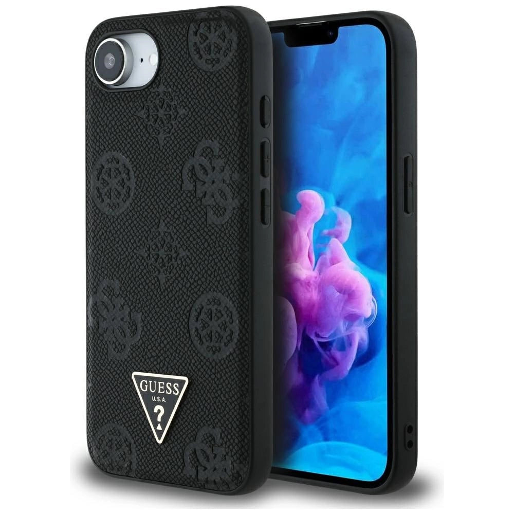 Guess Grained Hot Stamp Peony Triangle Logo MagSafe Case for iPhone 16e - Black