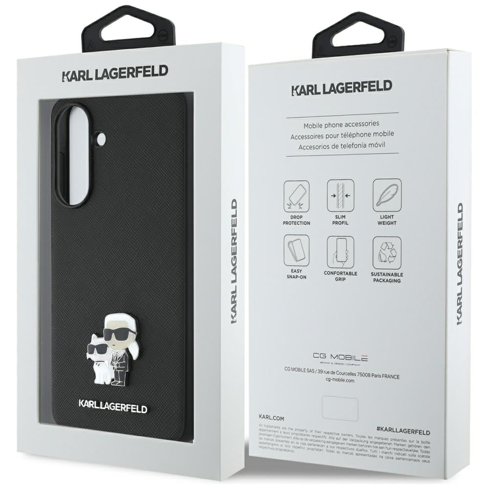 Karl Lagerfeld Saffiano Case w/ K&C Metal Logo for Samsung Galaxy A56 - Black