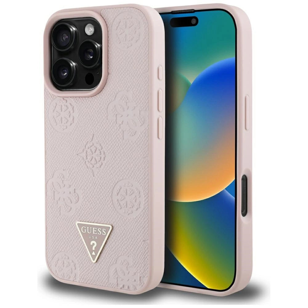 Guess Grained Hot Stamp Peony Triangle Logo MagSafe iPhone 16 Pro Case - Pink
