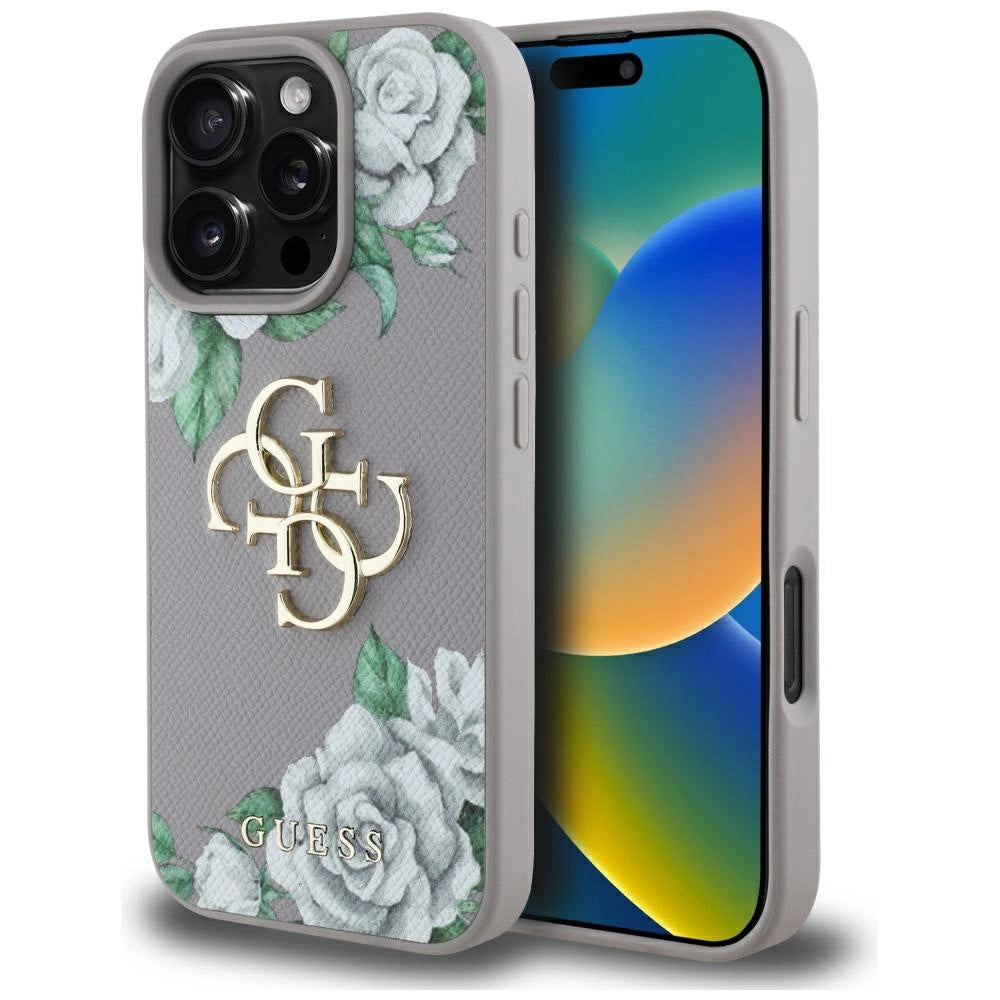 Guess Grained Roses Big 4G Logo iPhone 16 Pro Max Case - Purple