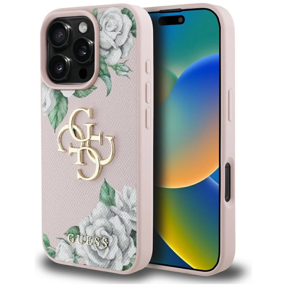 Guess Grained Roses Big 4G-logo iPhone 16 Pro Max-hylster - pink