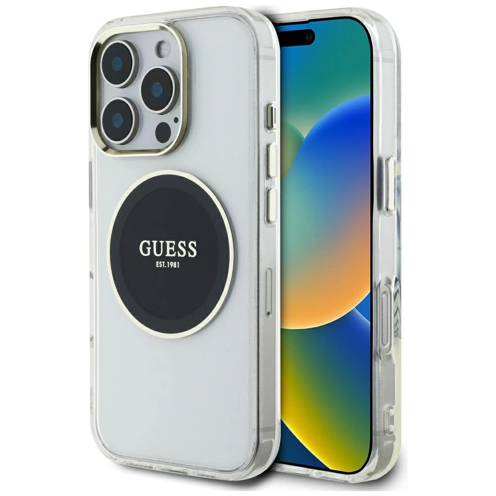 Guess IML Metal Colored Circle Classic Logo MagSafe-hylster til iPhone 16 Pro - sort