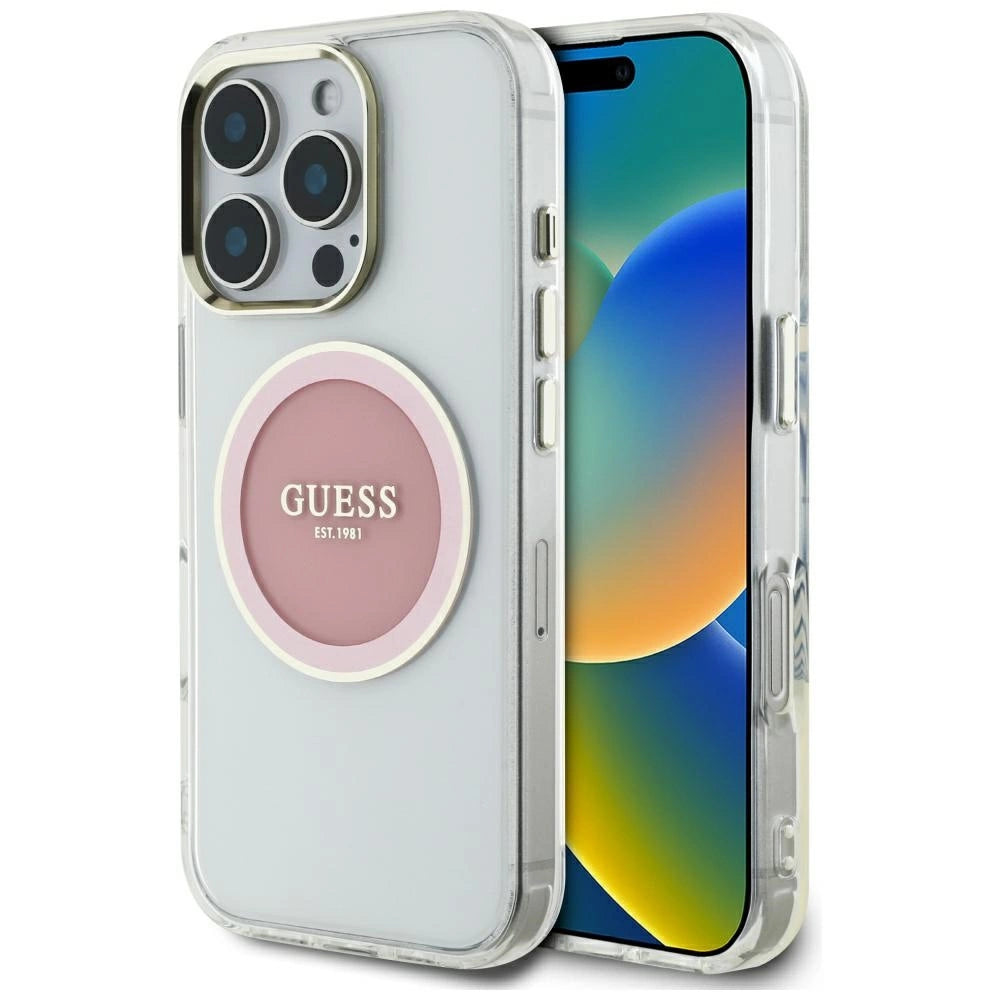 Guess IML Metal Colored Circle Classic Logo MagSafe-hylster til iPhone 16 Pro Max - pink