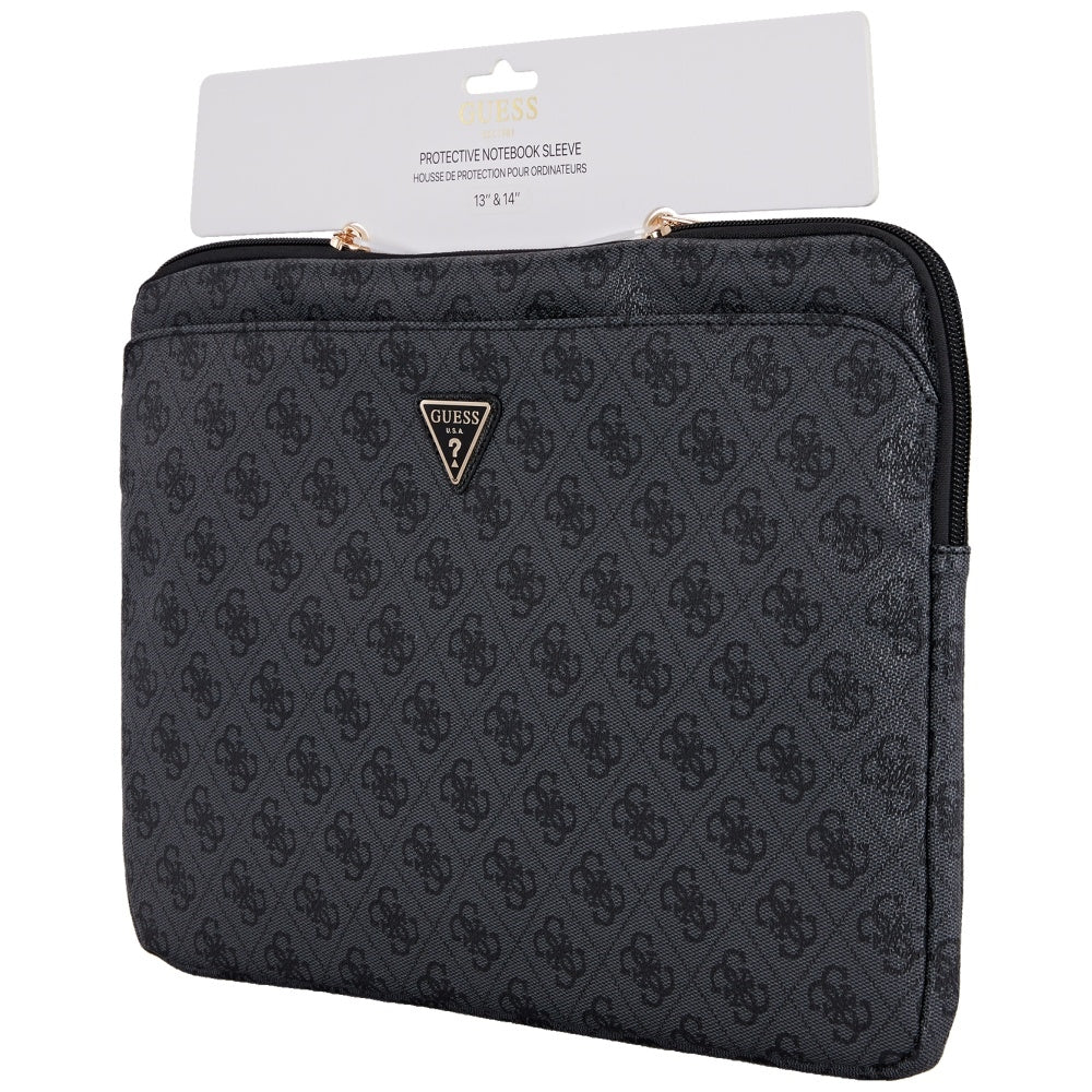 Guess Sleeve 4G Zipper Pocket Triangle Logo 14" Laptop Bag - sort