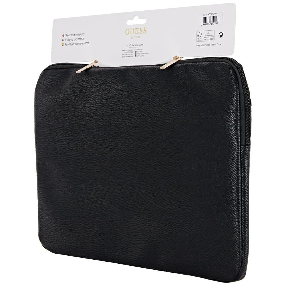 Guess Sleeve Grained Zipper Pocket Triangle Logo 14" Laptop Bag - sort