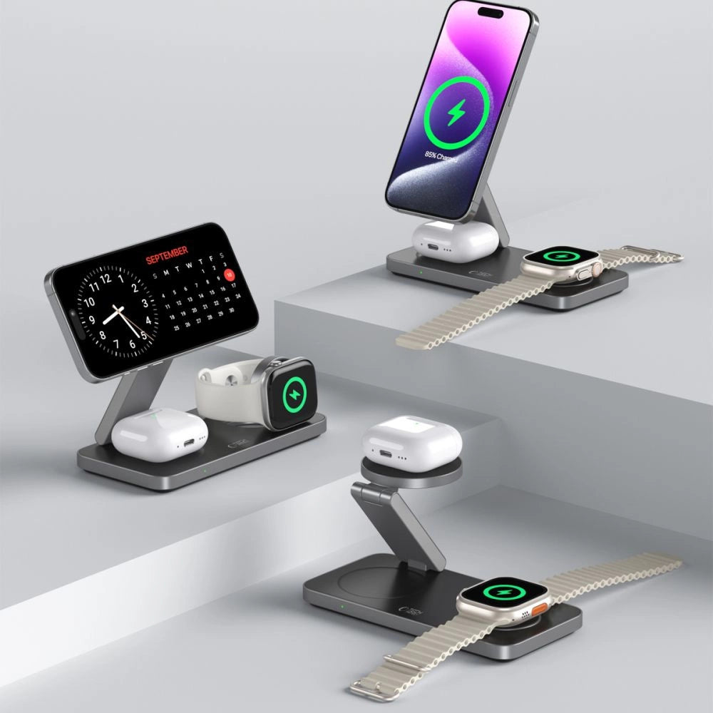 Tech-Protect QI15W-A47 MagSafe 3in1 induktiv oplader + USB-C kabel - sort