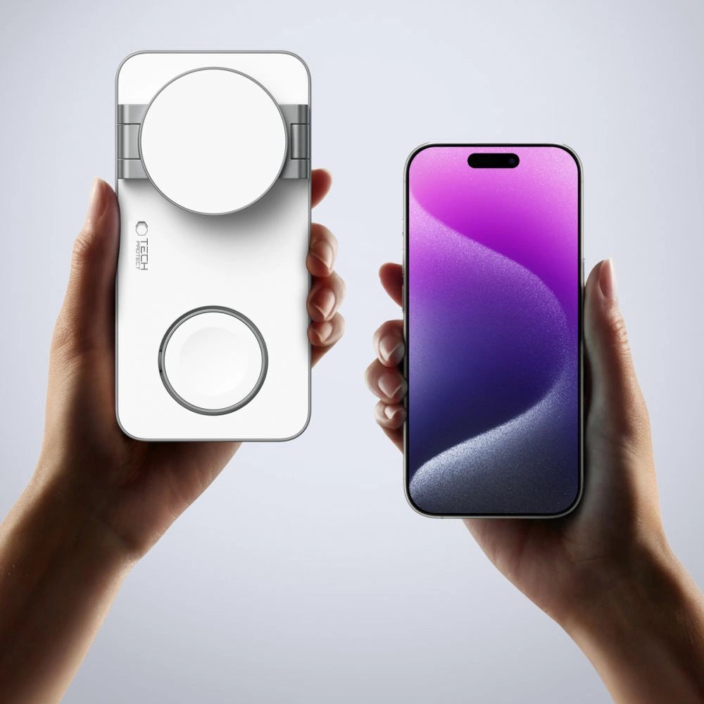 Tech-Protect QI15W-A47 MagSafe 3in1 induktiv oplader + USB-C-kabel - hvid