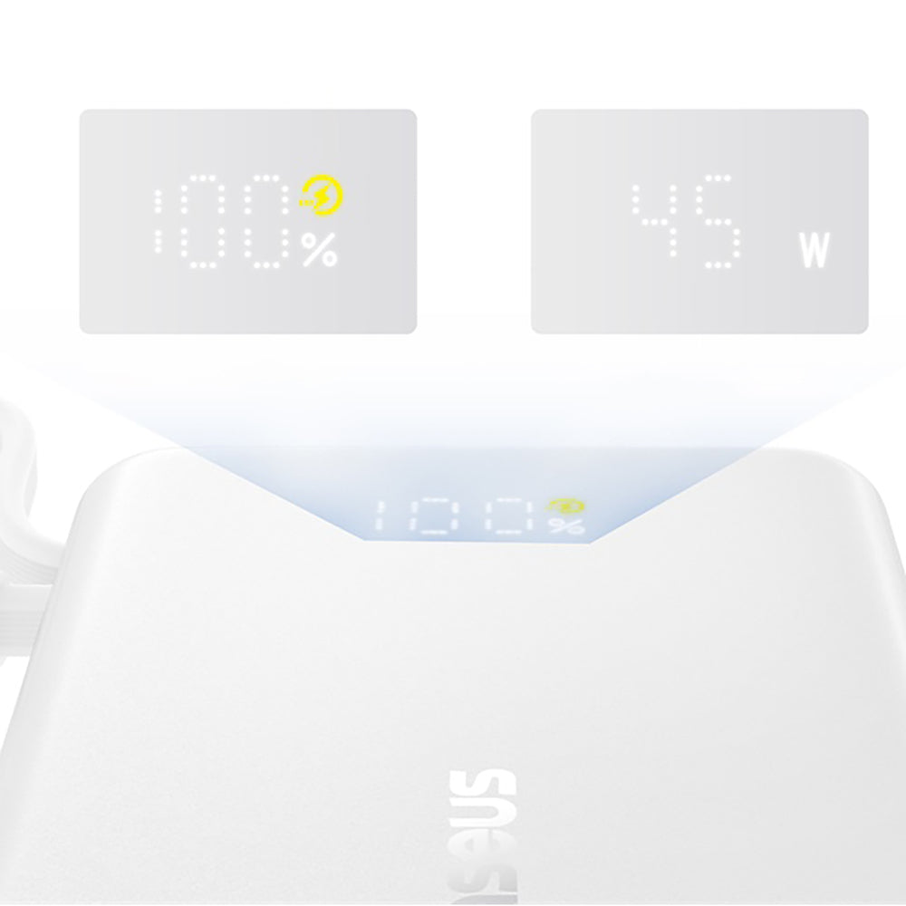 Baseus PicoGo 10000mAh 45W Powerbank with Built-in Cable and Display - White