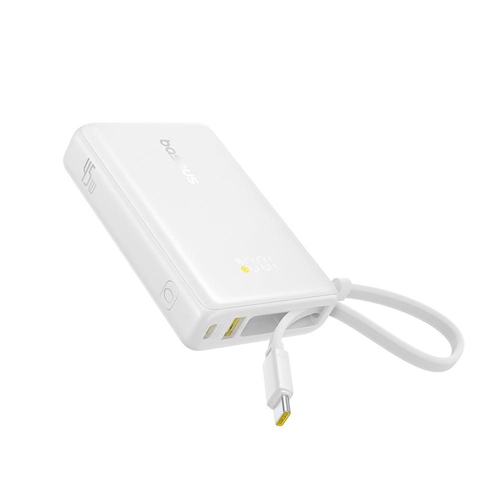 Baseus PicoGo 10000mAh 45W Powerbank with Built-in Cable and Display - White