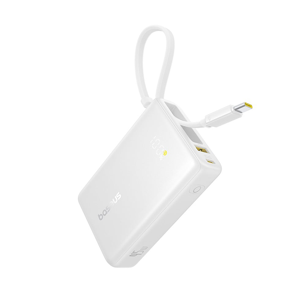 Baseus PicoGo 10000mAh 45W Powerbank with Built-in Cable and Display - White