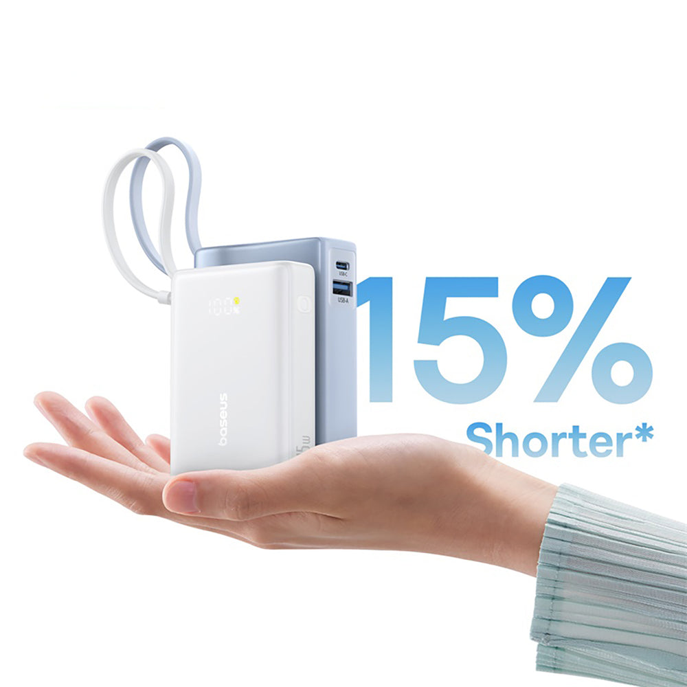 Baseus PicoGo 10000mAh 45W Powerbank with Built-in Cable and Display - White