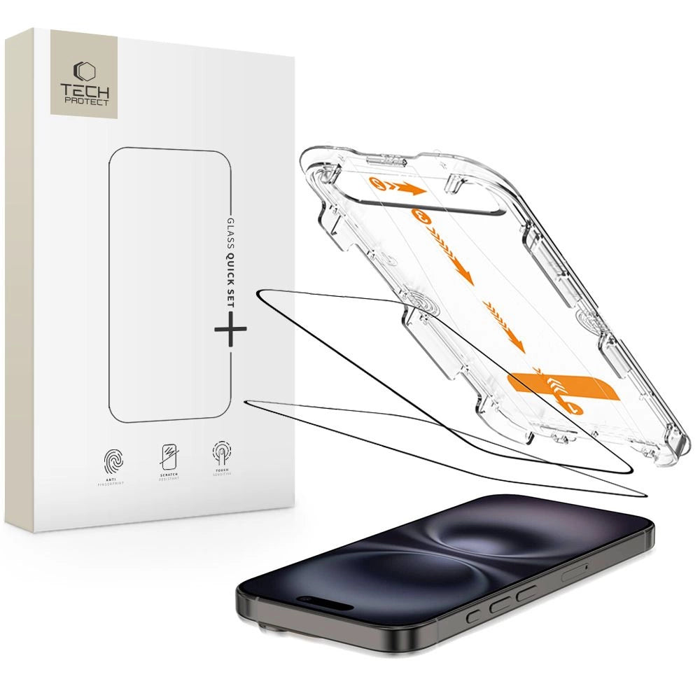 Tech-Protect Quick Set+ Hæmt glas 2-pakke til iPhone 15 / 16