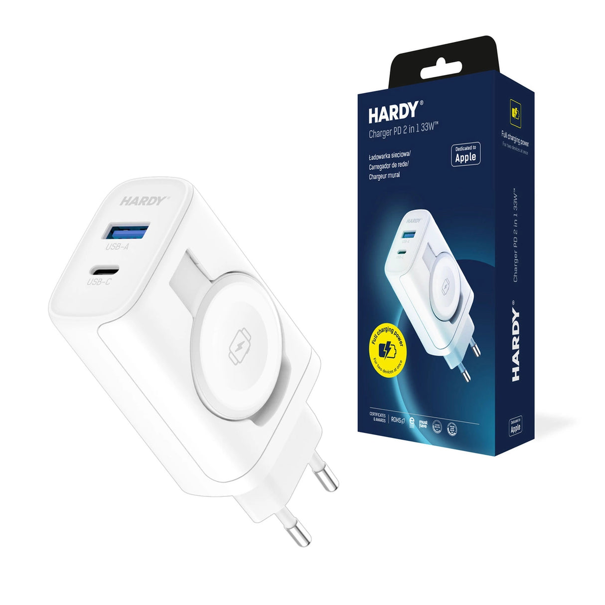Induktiv strømladning 3mk HARDY Ladning PD 2in1 33W USB-C USB-A - hvid