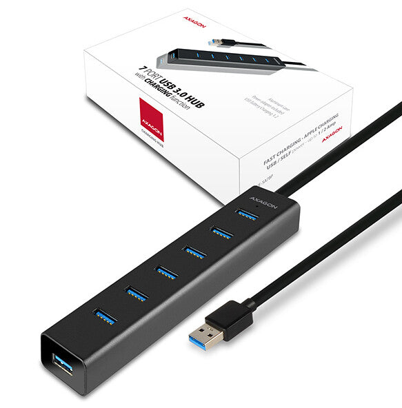 Axagon HUE-SA7BP interface hub USB 3.2 Gen 1 (3.1 Gen 1) Type-A 5000 Mbit/s Sort