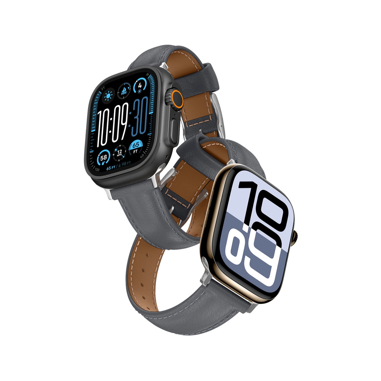 AmazingThing Class Band Læderrem til Apple Watch 45 / 46 / 49 mm - Grå