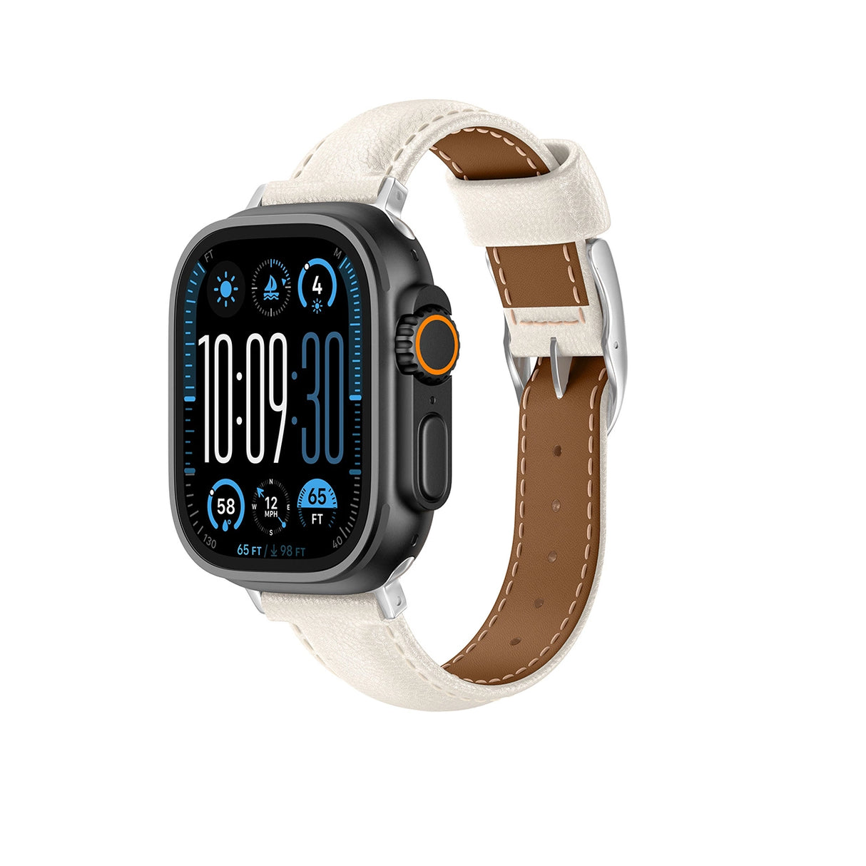 AmazingThing Class Band Læderrem til Apple Watch 45 / 46 / 49 mm - Lys beige