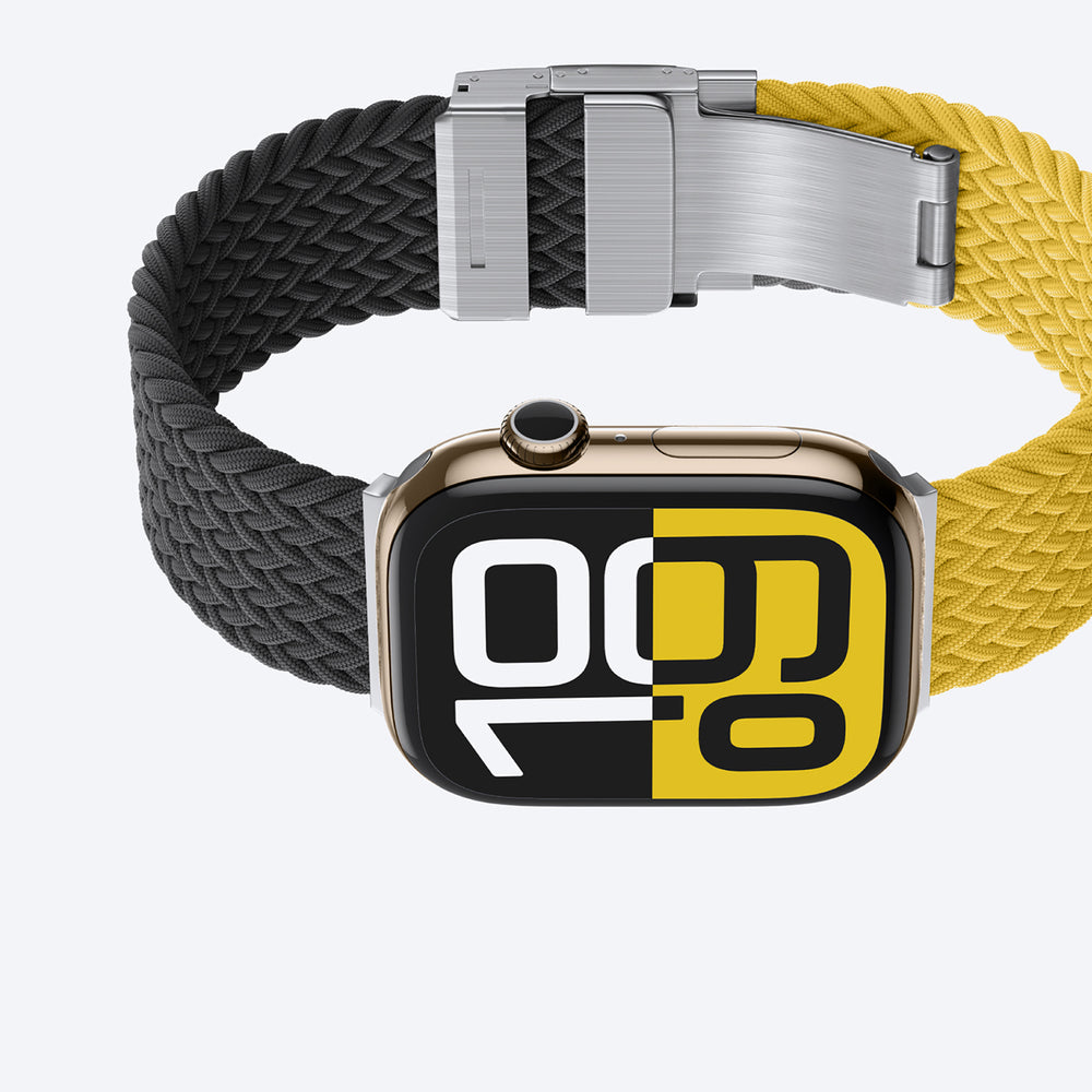 Sæt med 2 AmazingThing Blend-bånd til Apple Watch 45/46/49 mm - gul-sort/sort