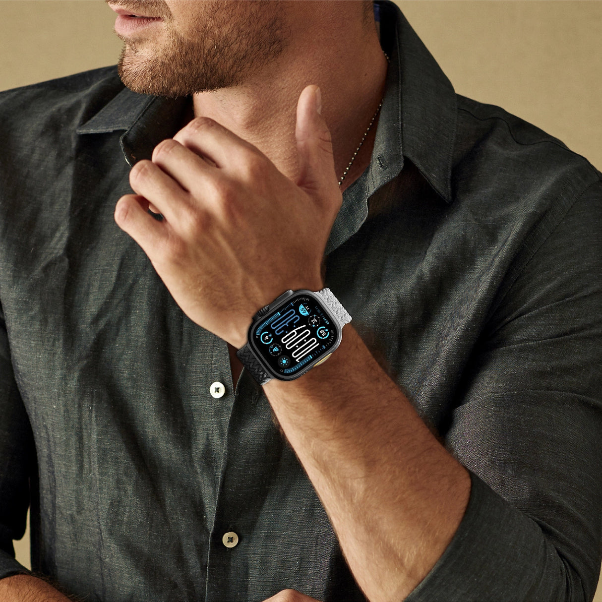 Sæt med 2 AmazingThing Blend-bånd til Apple Watch 45/46/49mm - Grå-Sort/Grå