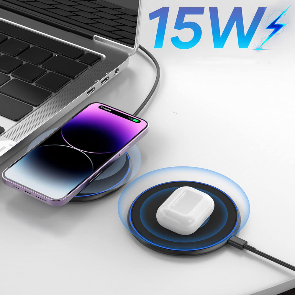 Wozinsky WLI-01Y 15W Qi induktiv oplader med USB-C-kabel - sort