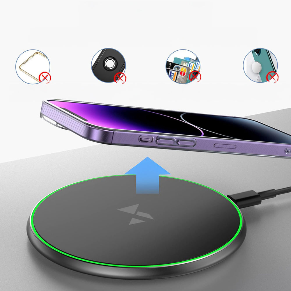 Wozinsky WLI-01Y 15W Qi induktiv oplader med USB-C-kabel - sort