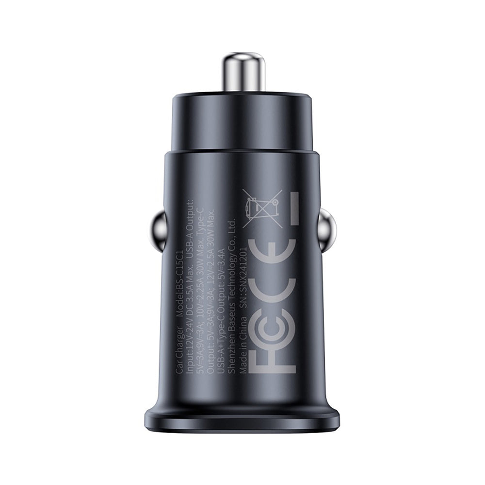 Baseus GoTrip USB-C / USB-A 30W Biloplader - Sort