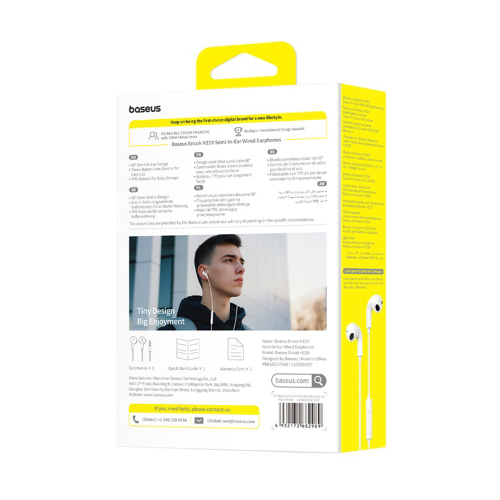 Baseus Encok HZ19 Wired In-Ear Headphones with Mini Jack - White
