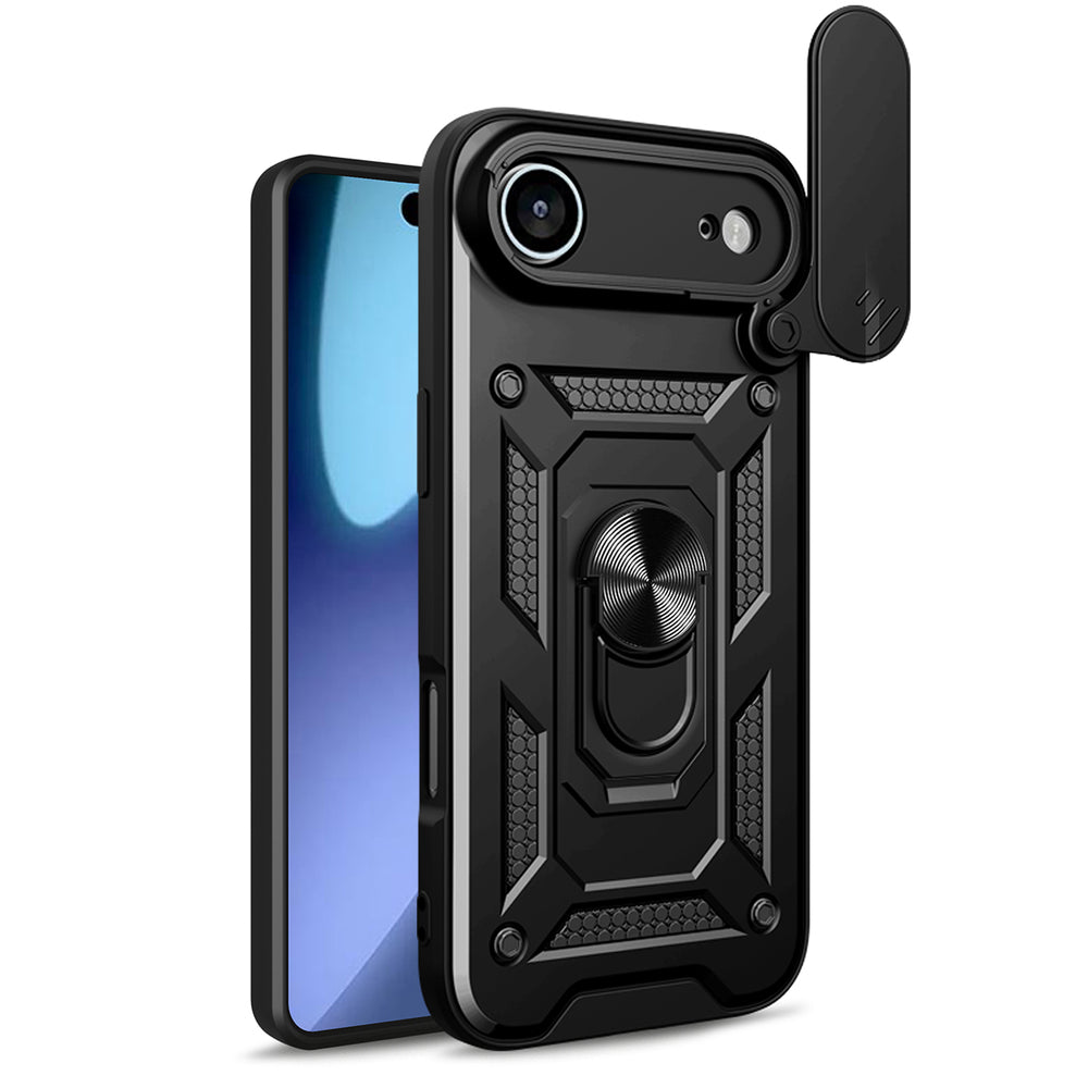 Hybrid Armor Camshield iPhone Air Case med stand og kamera cover - sort