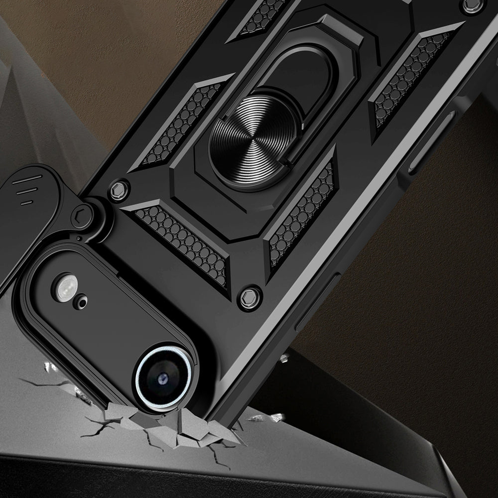 Hybrid Armor Camshield iPhone Air Case med stand og kamera cover - sort
