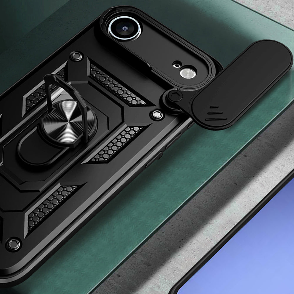 Hybrid Armor Camshield iPhone Air Case med stand og kamera cover - sort