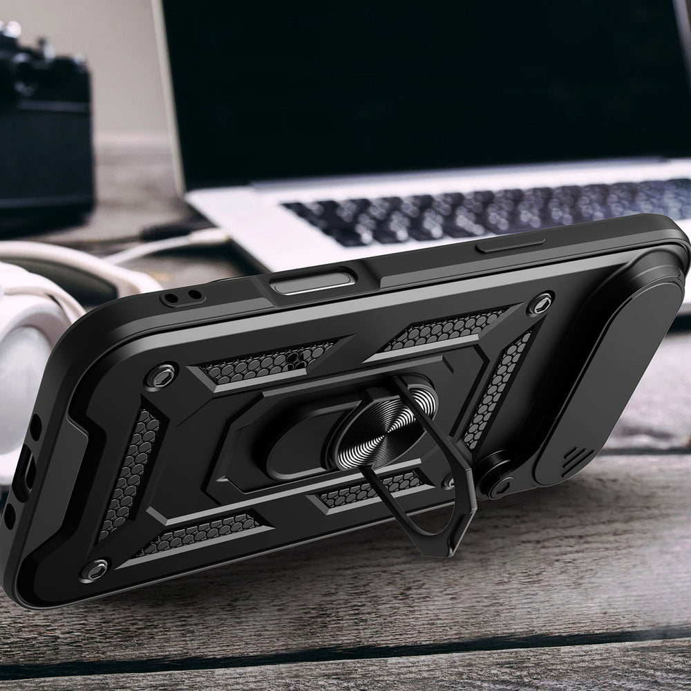Hybrid Armor Camshield iPhone Air Case med stand og kamera cover - sort