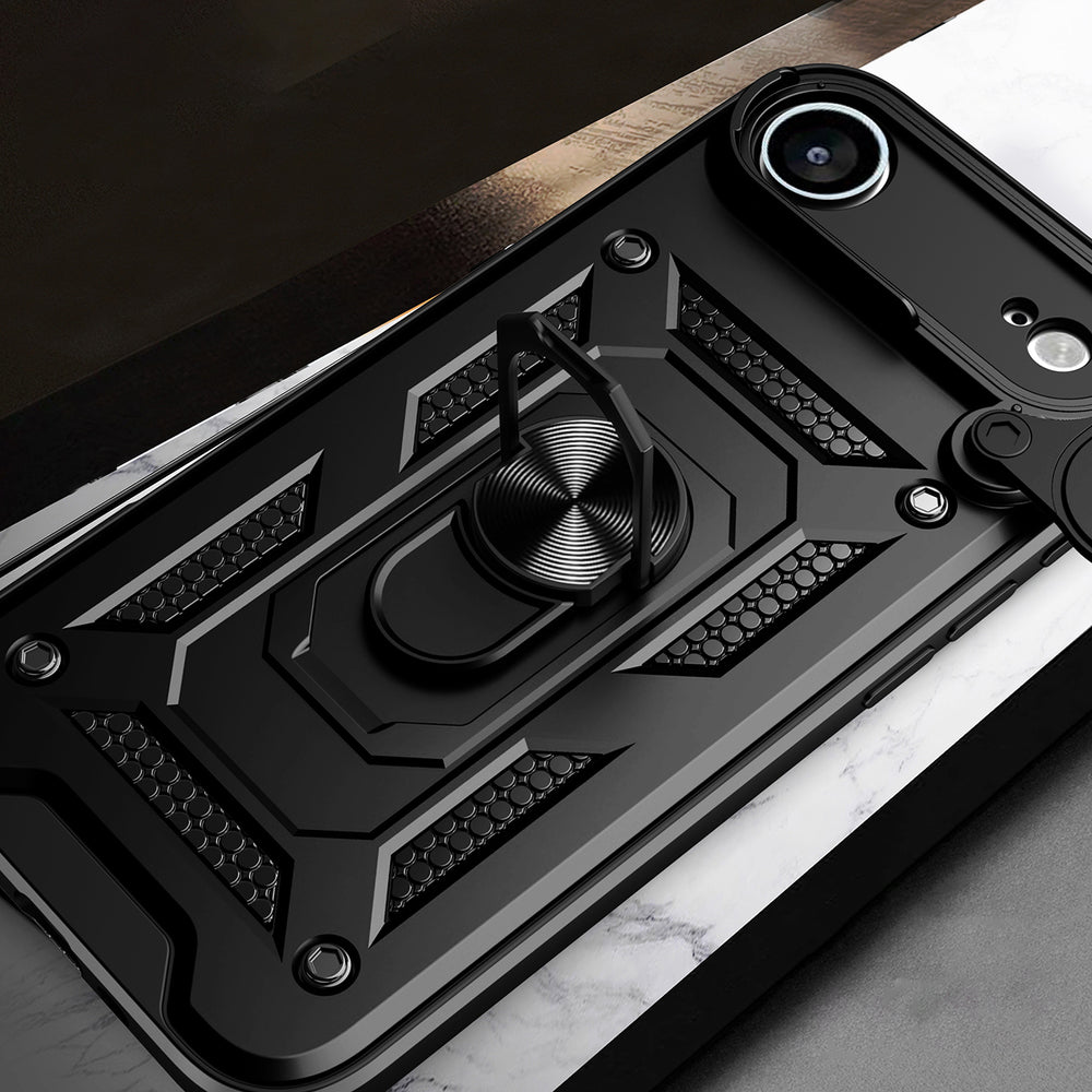 Hybrid Armor Camshield iPhone Air Case med stand og kamera cover - sort