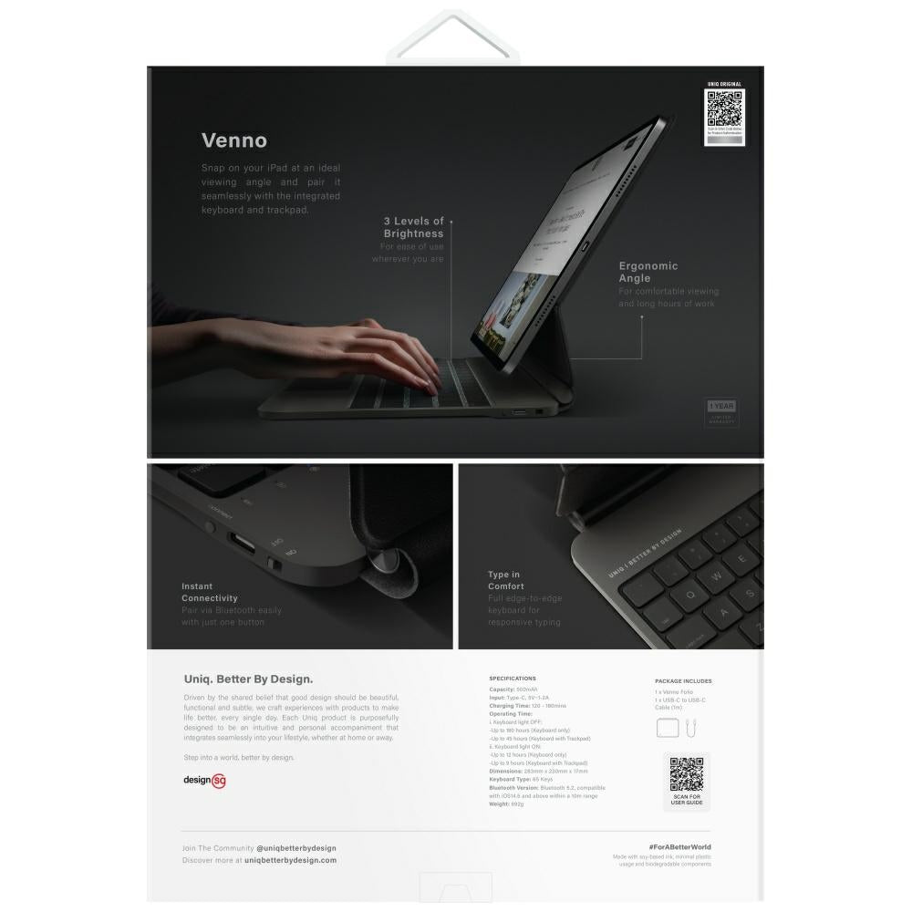 Uniq Venno Pro Magnetisk Smart Case med tastatur til iPad Air 13" 2024 / 2025 / iPad Pro 13" 2024 - sort
