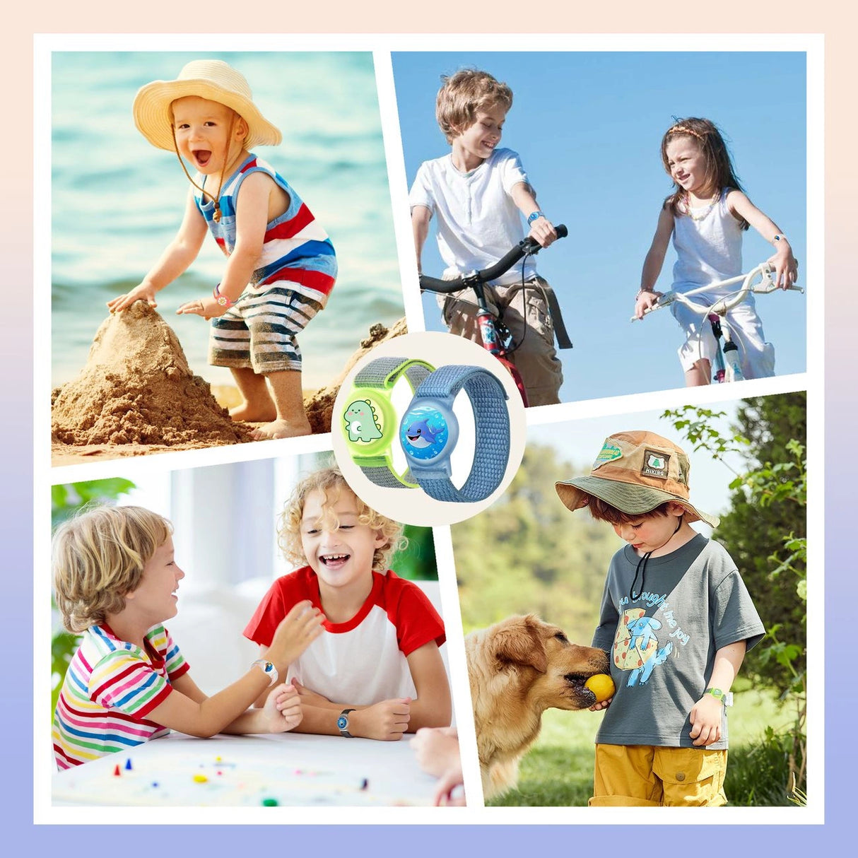 Apple AirTag Kids Nylon Wrist Strap Case - med blomster og regnbuestræk