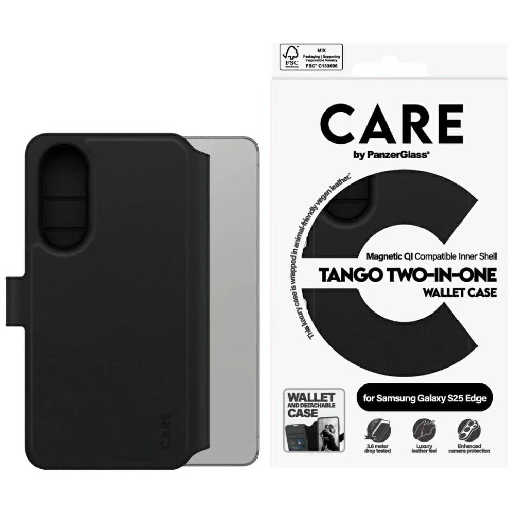 CARE af PanzerGlass Feature Tango 2in1 Wallet Qi Case til Samsung Galaxy S25 Edge - sort