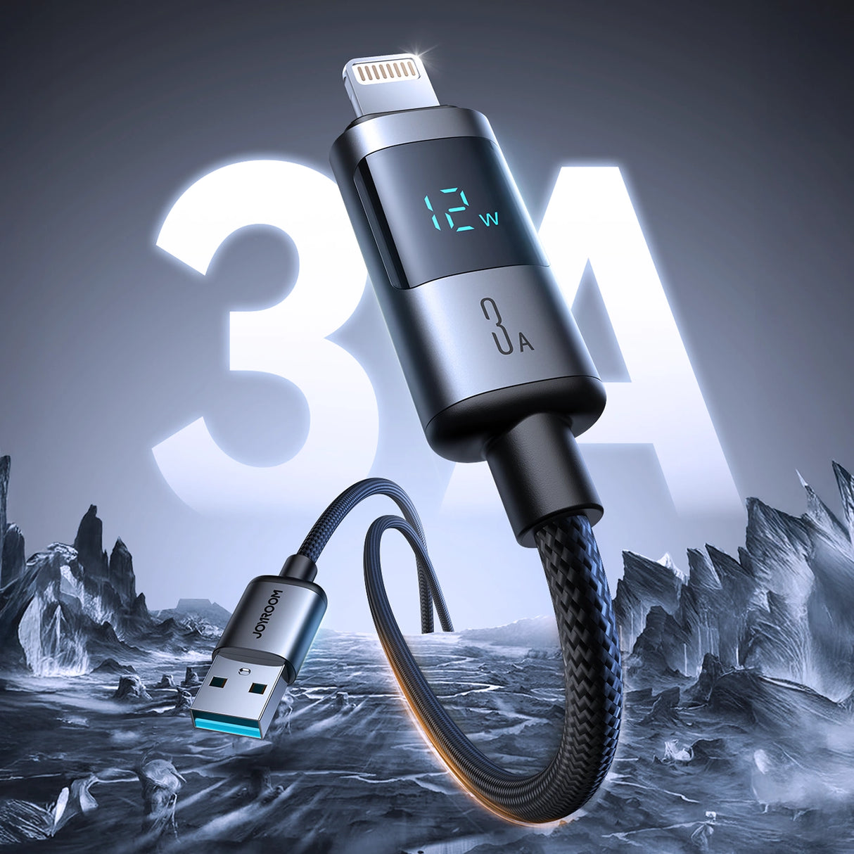 Joyroom S-A16 Pro Prism Series 3A USB-A - Lightning Cable med skærm 1,2 m - sort
