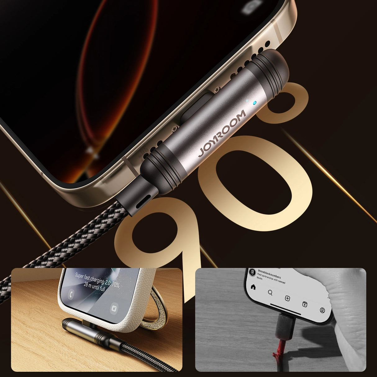 Joyroom S-A56 EnjoyX Series 90° USB-A - Lightning 3A kabel 1,2 m - sort