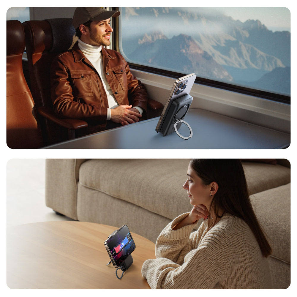 Joyroom JR-PBM02 Powerbank 22.5W 10000mAh 3in1 Magnetisk Induktiv Kompatibel med MagSafe med indbygget kabel - sort