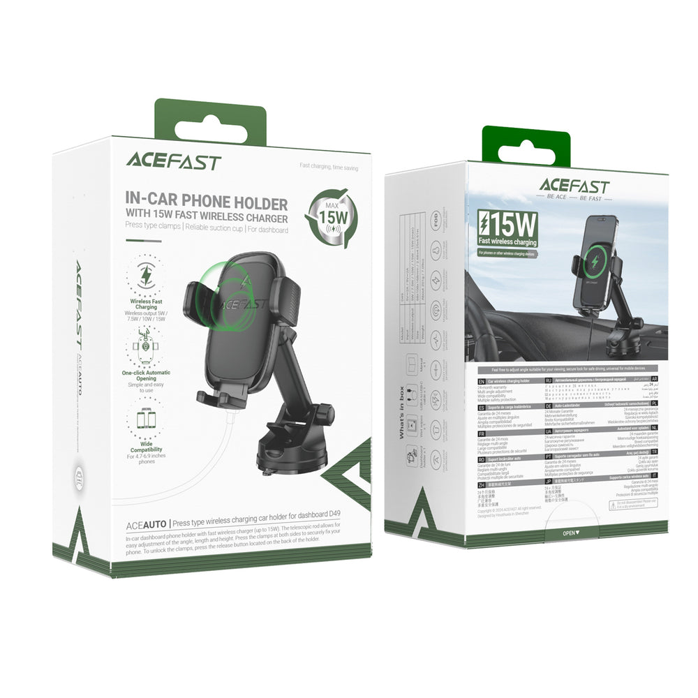 Acefast D49 Car Mount with Wireless Charger for Dashboard - Black