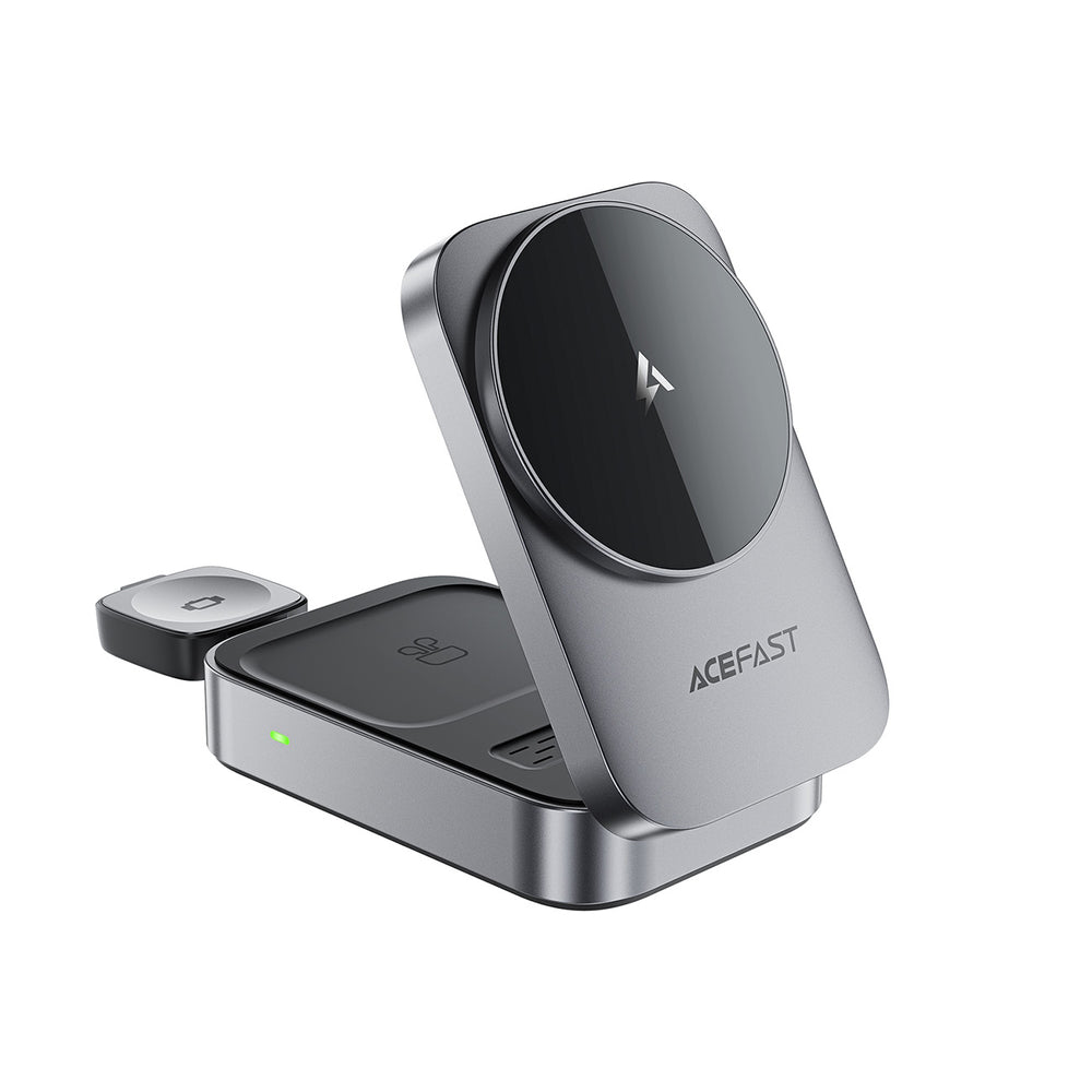 Acefast E22 3-in-1 Wireless Inductive Charging Station, MagSafe Compatible - Gray