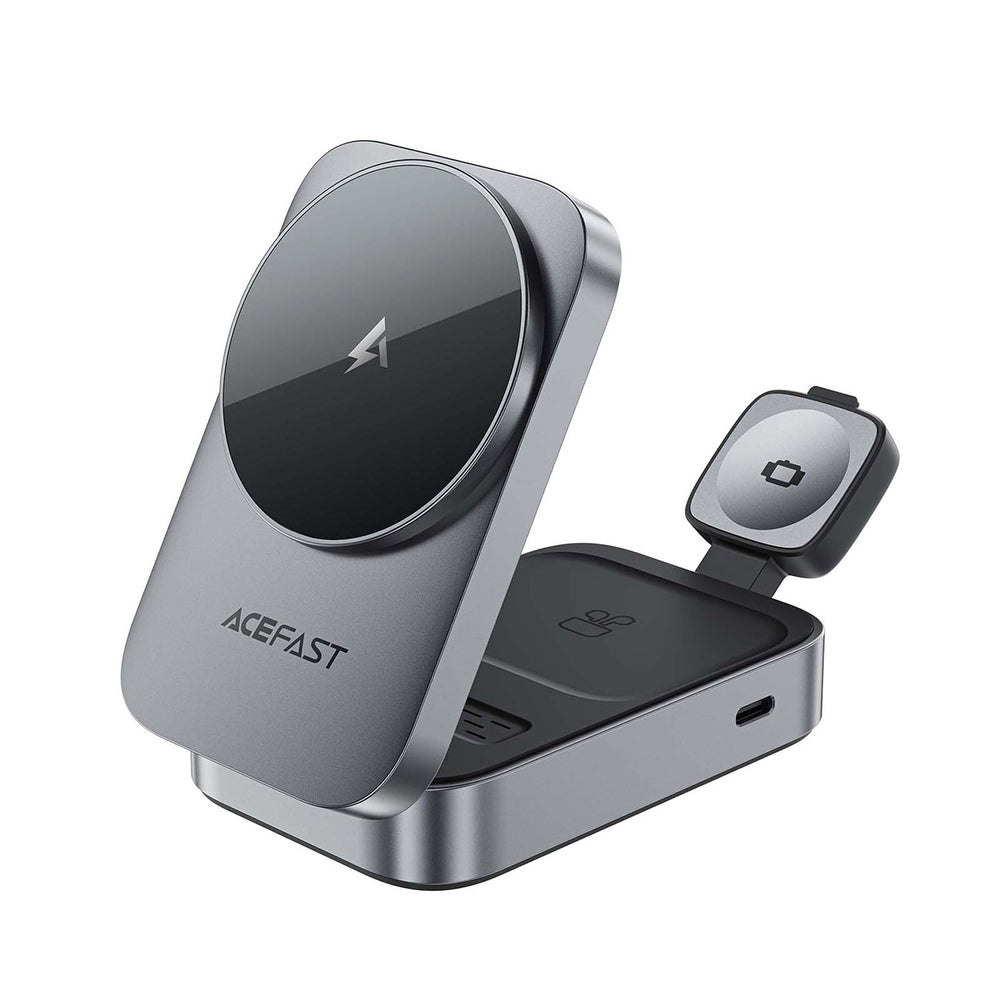 Acefast E22 3-in-1 Wireless Inductive Charging Station, MagSafe Compatible - Gray