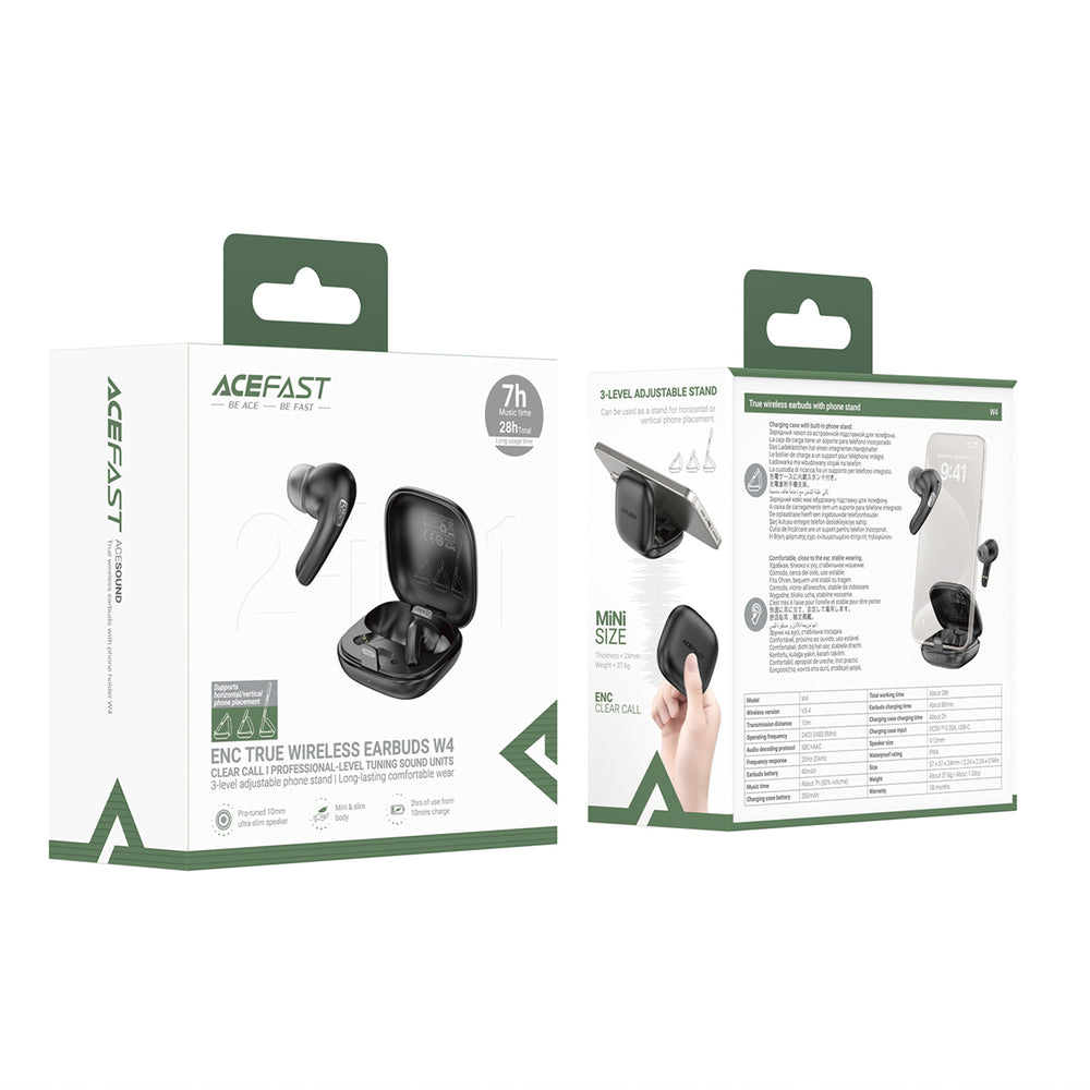 Acefast W4 TWS wireless in-ear headphones with phone stand function - black