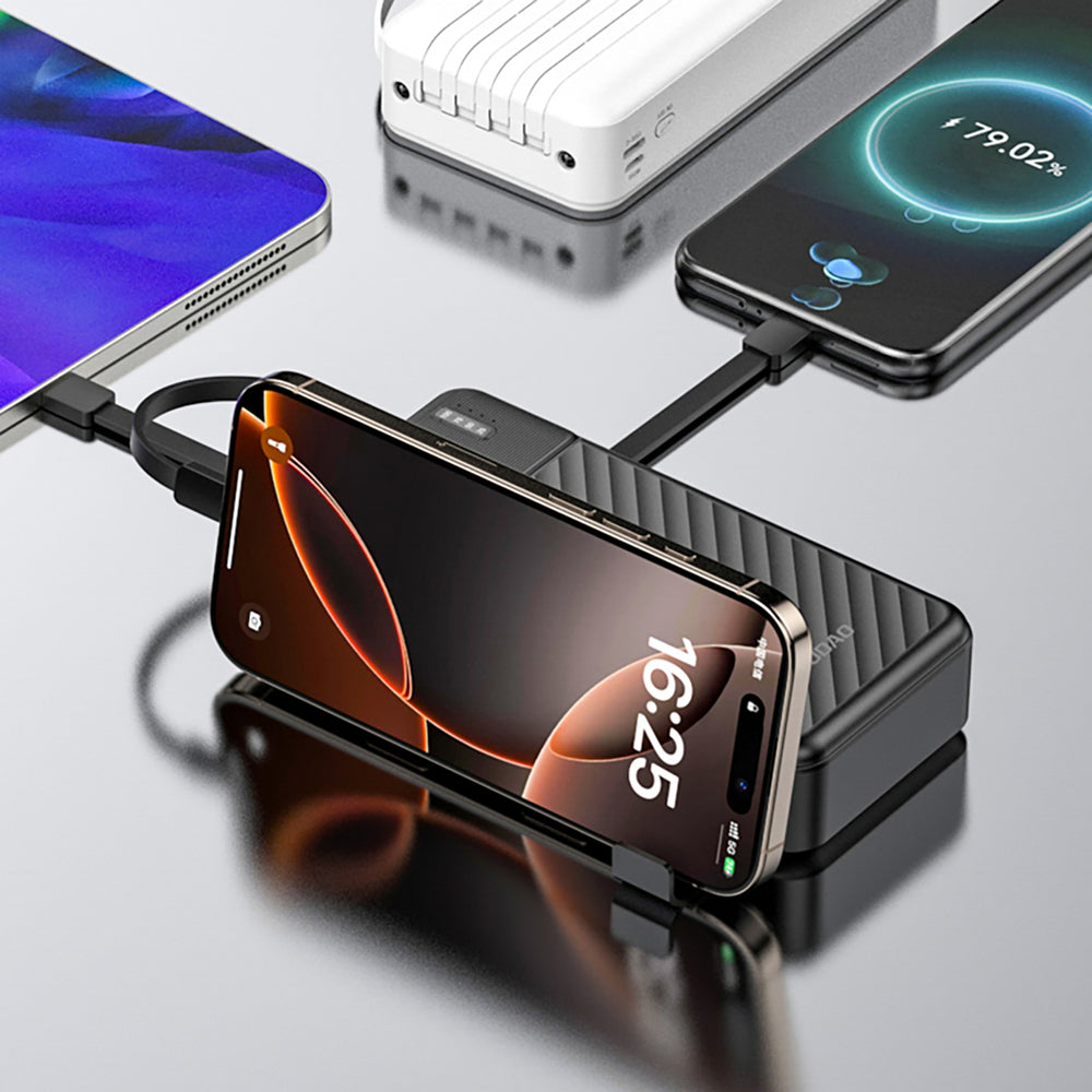 Dudao K11 Pro 20000mAh Powerbank med indbyggede kabler - sort